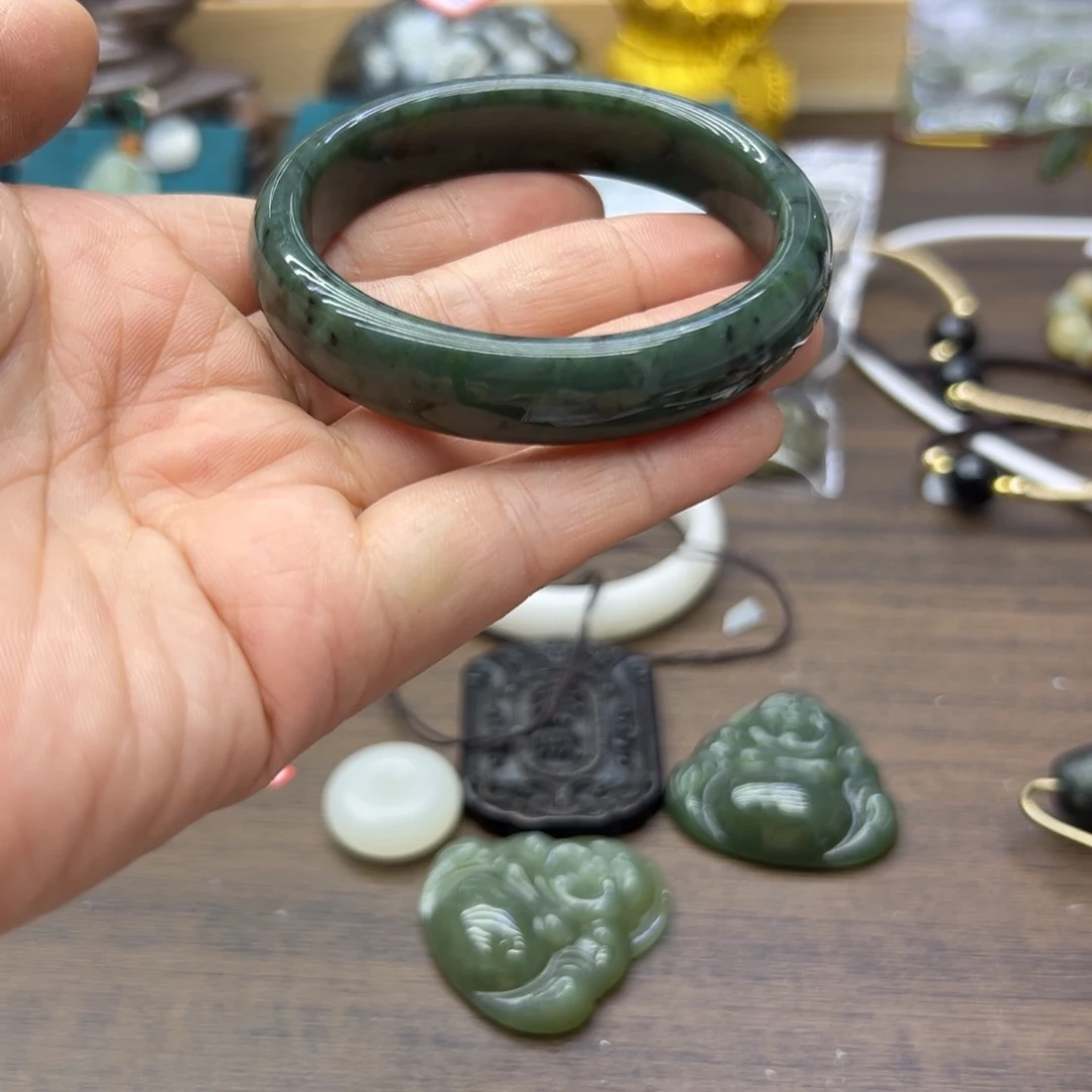 和田玉未镶嵌手镯55圈围碧玉随机发一