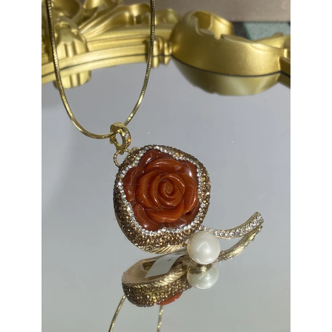 铜合金合成锆石吊坠 TTSD 桔红色花时尚潮流百搭款吊坠 419