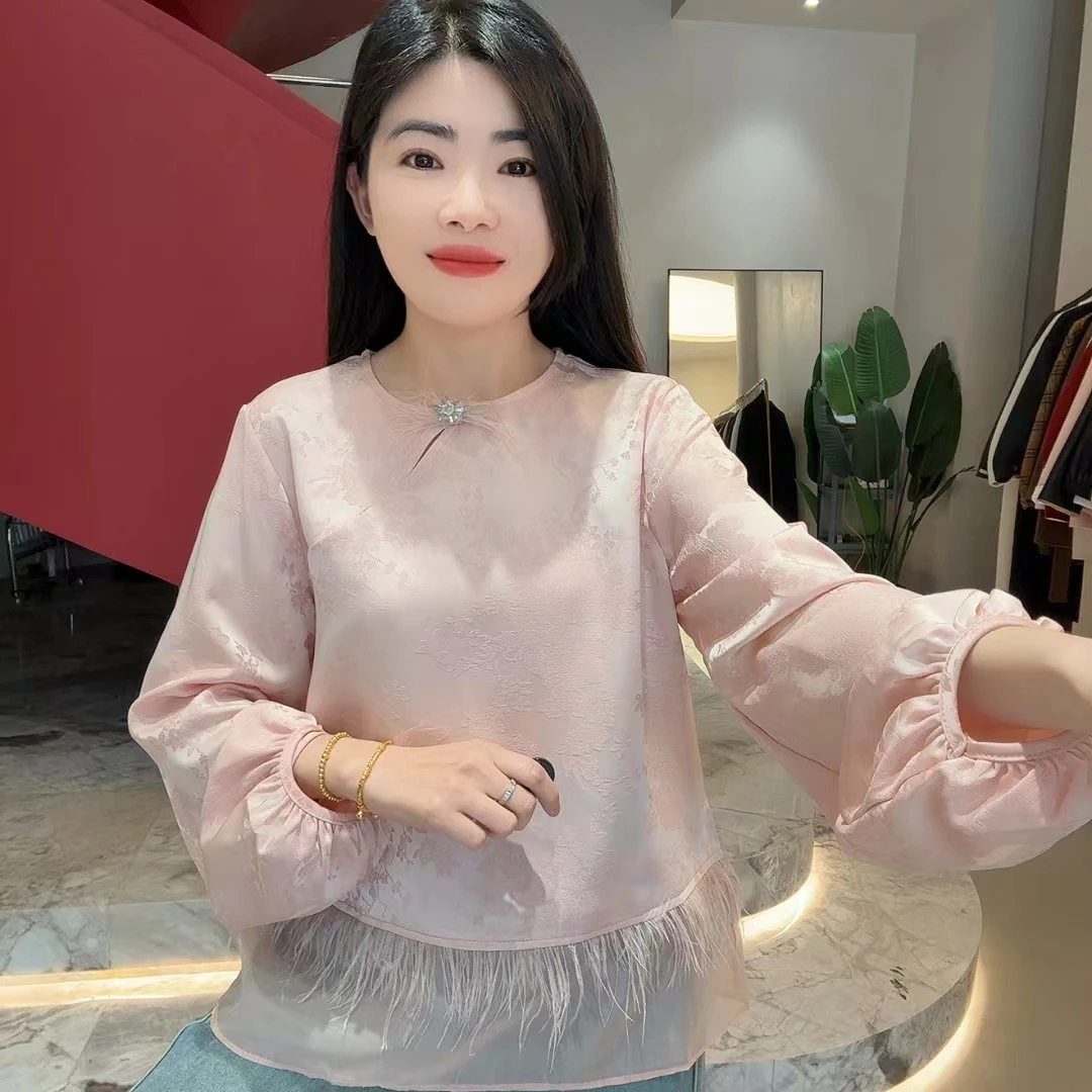 QC 252613新中式提花流苏减龄气质衬衫