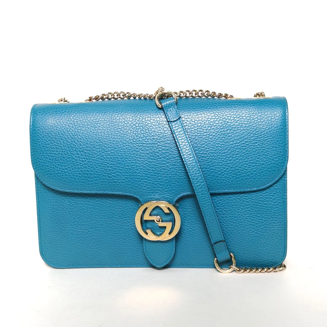 95新 GUCCI/古驰 小花Jerry活动 Interlock风琴包 中号28蓝色