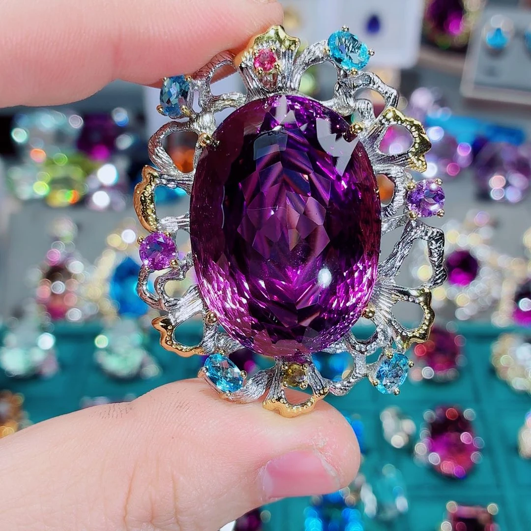 银S925镶嵌紫晶颈饰