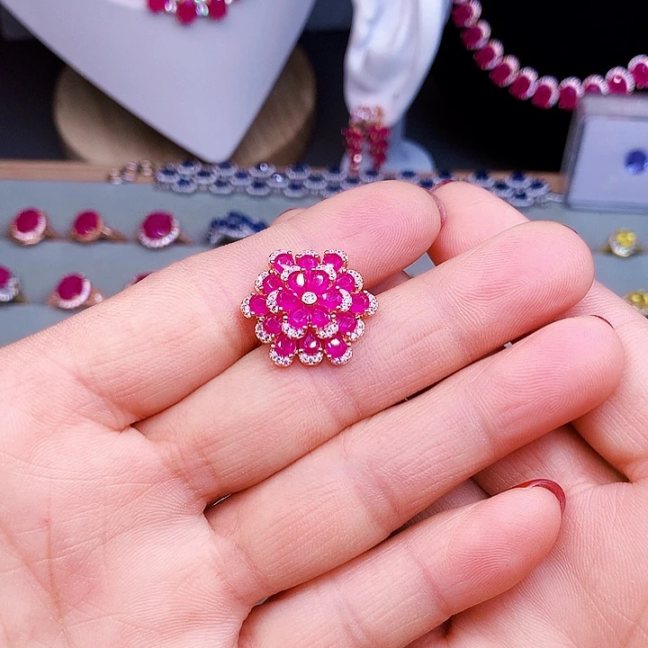 戒指红宝石银S925镶嵌