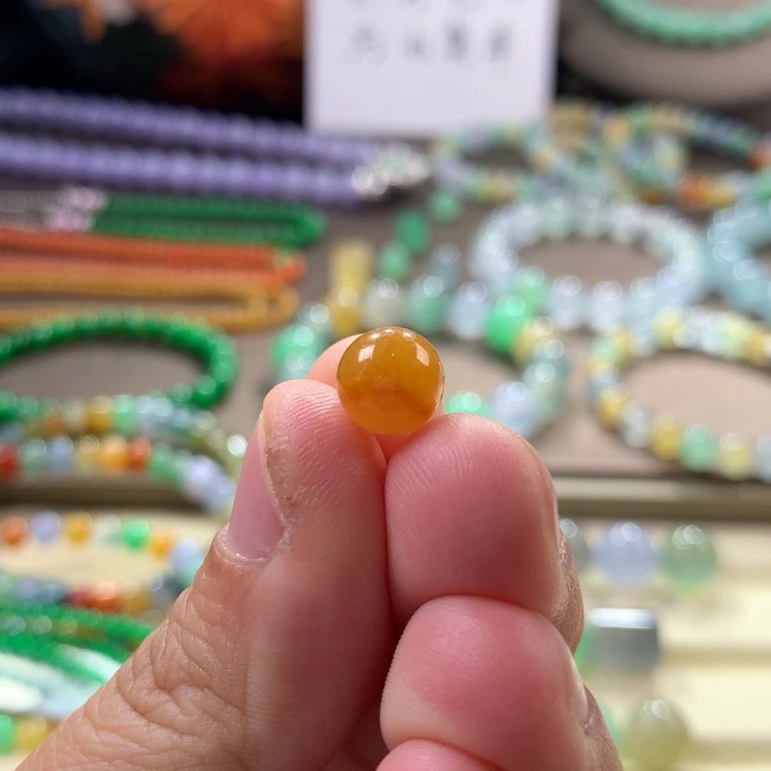 翡翠手链未镶嵌浓色黄翡单珠卡8