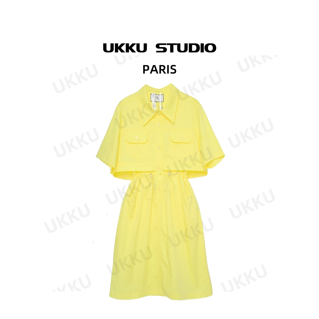 沐【UKKU STUDIO】夏日独白-宽松连衣裙赫本风时不规则黄色裙311929