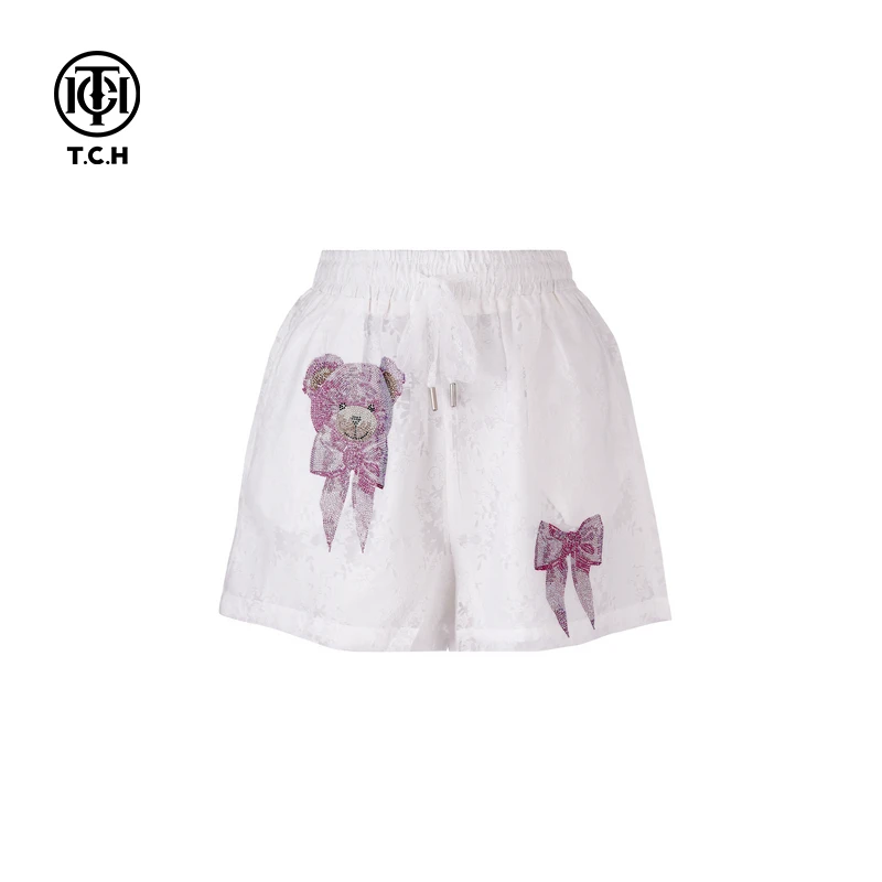 私服-TCH潮牌25春夏新款烫钻工艺休闲时尚百搭短裤T75A21E5011