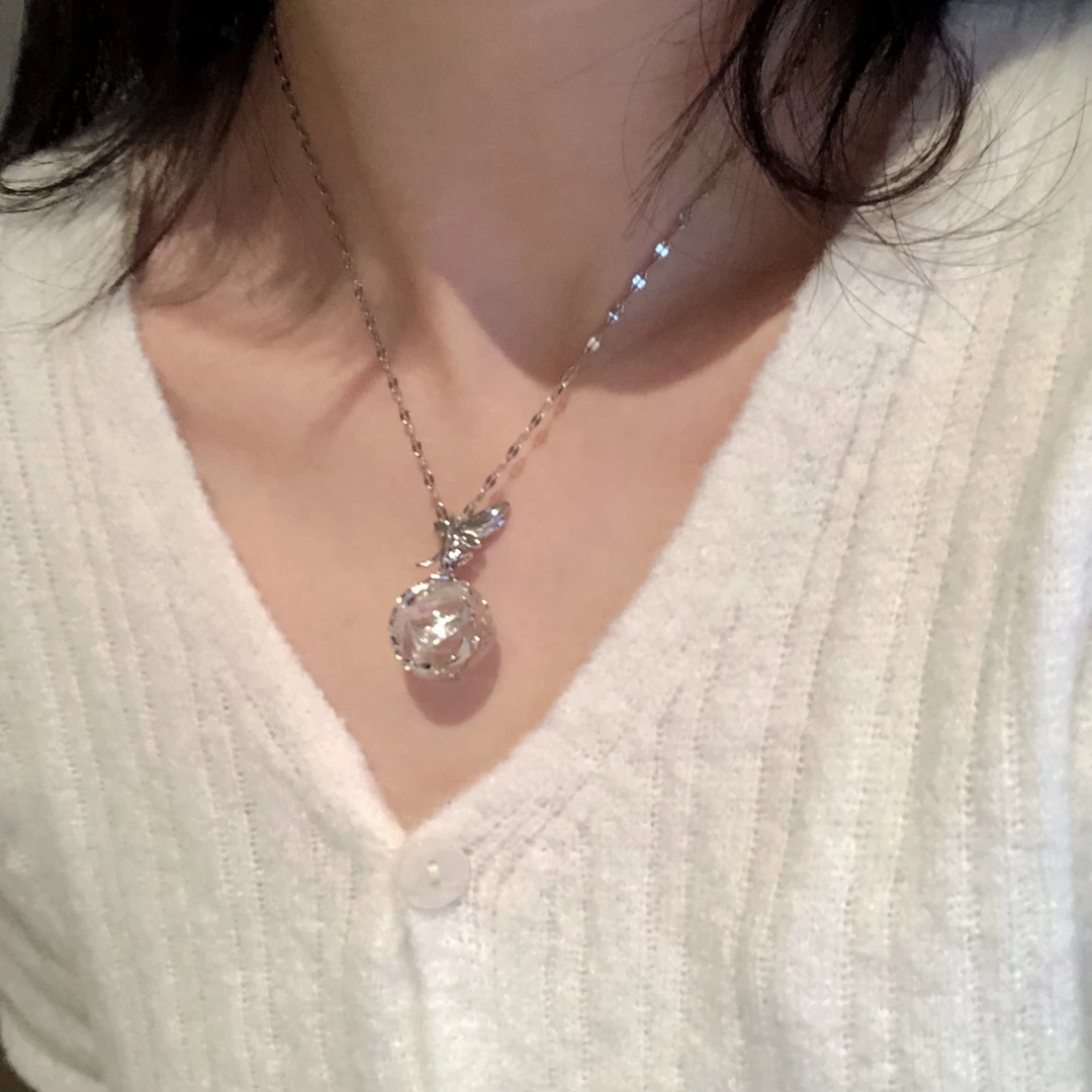 SG1562-［小仙子水晶球项链］白水晶合金项链均有瑕多样性发氛围