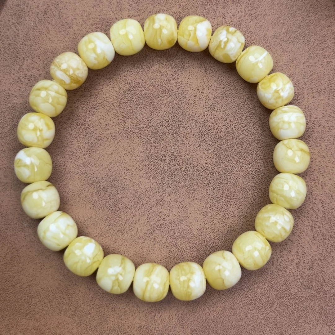 苏***店蜜蜡未镶嵌手串纯天然俄料瓷白花虎皮极限弧高桩9.5*9