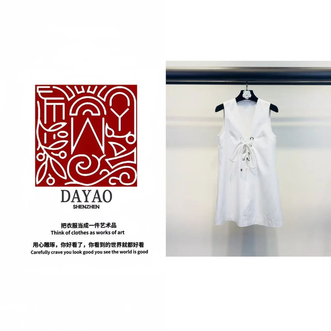「DAYAO」25s夏季设计感新款女装简约风V领绑带背心连衣裙 WYS25446