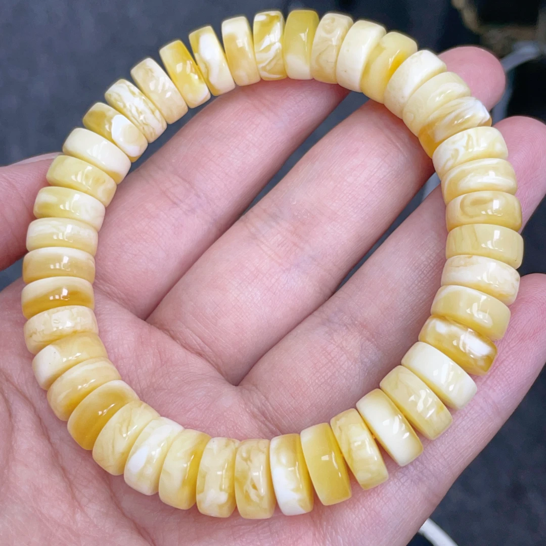 妖孽白花满蜡精工11mm蜜蜡药片手串