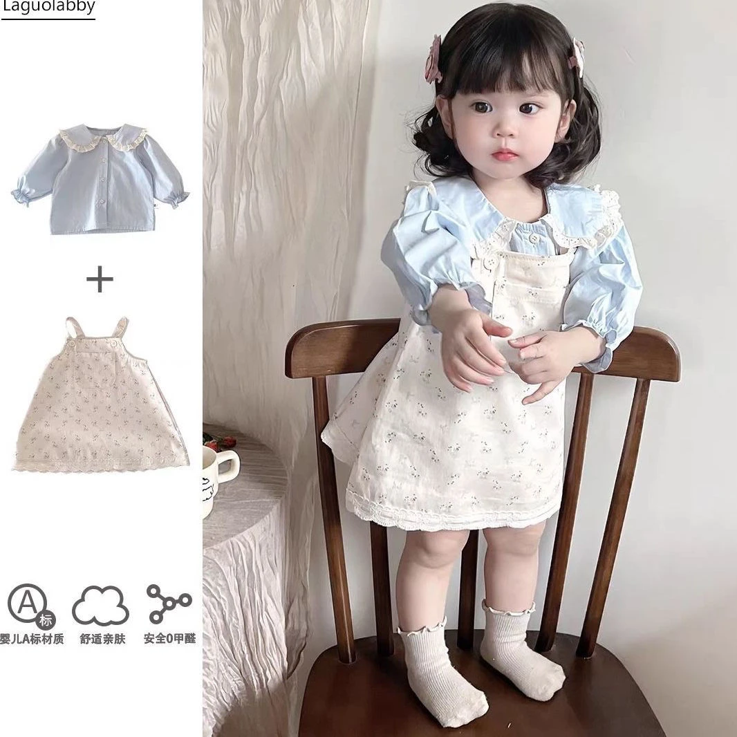 宝宝春夏2025新款背带裙套装童装婴儿女童甜美碎花洋气衬衫两件套