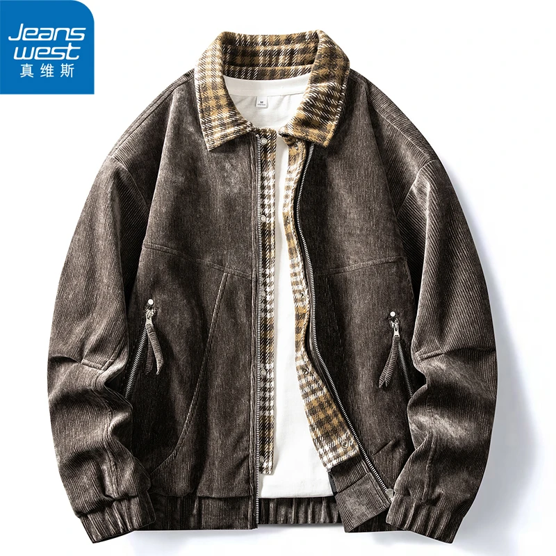 【真维斯】2025新款春秋季男女宽松翻领夹克潮流灯芯绒百搭休闲外套