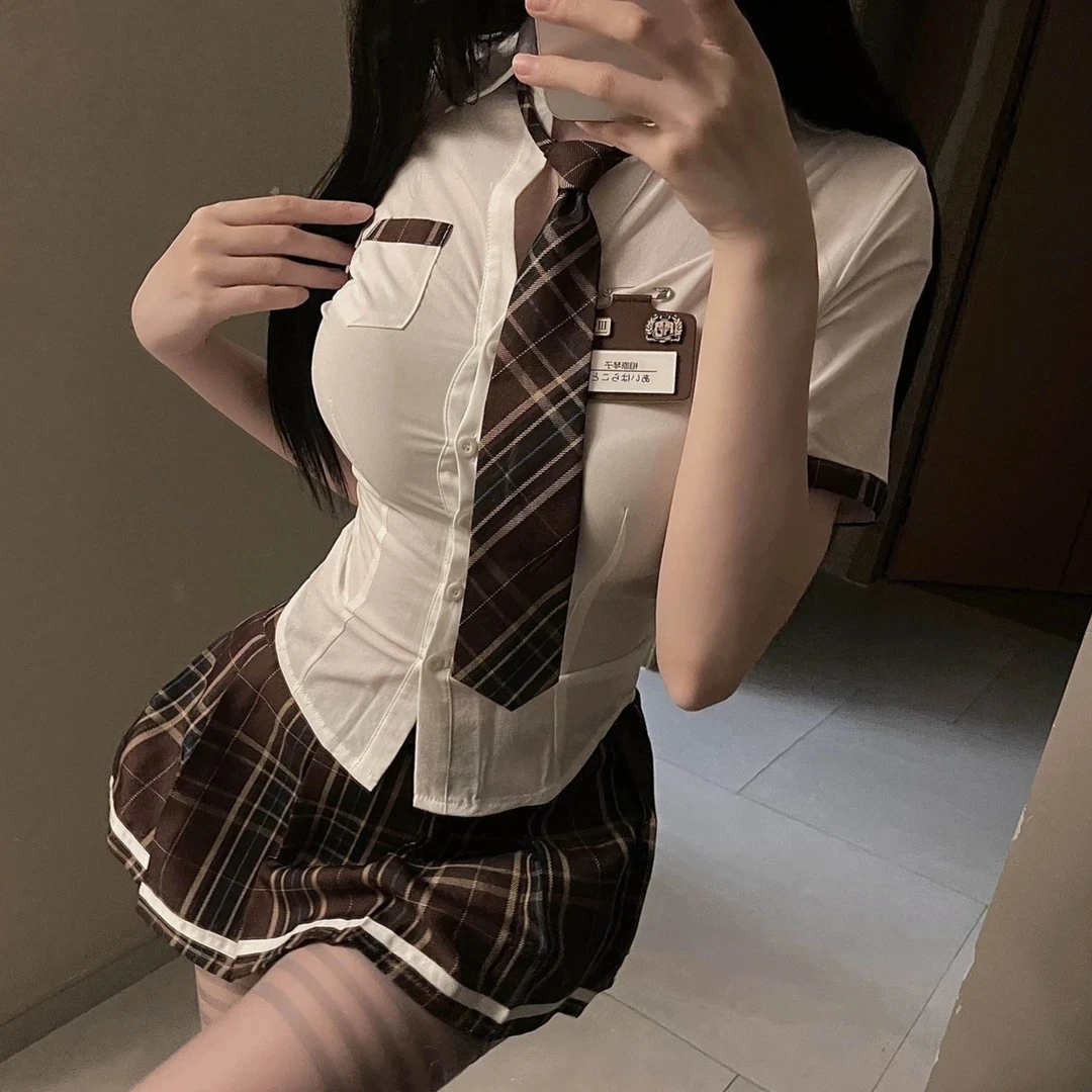JK制服纯欲风辣妹性感套装夏天学院风收腰衬衫女超短百褶裙两件套