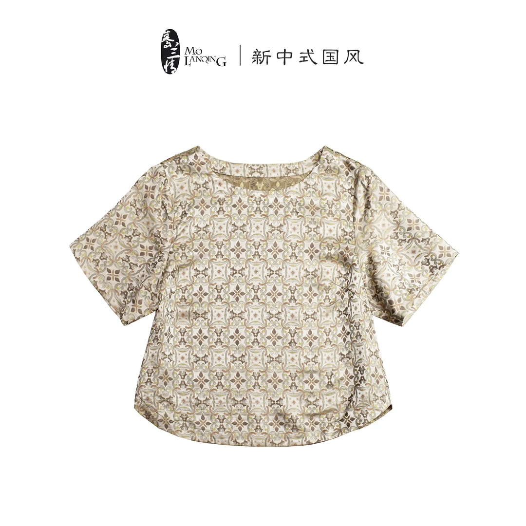 【吉祥】宋锦圆领国风宽松遮肉百搭花色小衫上衣1901