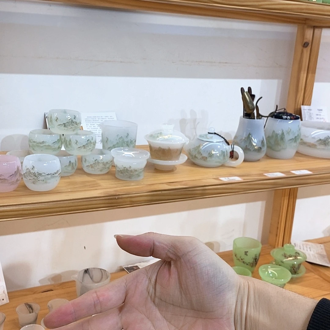 琉璃手工艺品千里江山14头大套装 带礼盒 主人杯2