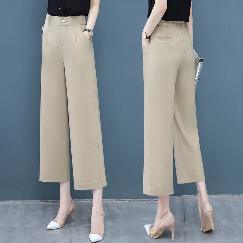 雪纺阔腿裤女垂感夏季2025新款八分女裤薄款高腰直筒九分冰丝裤子