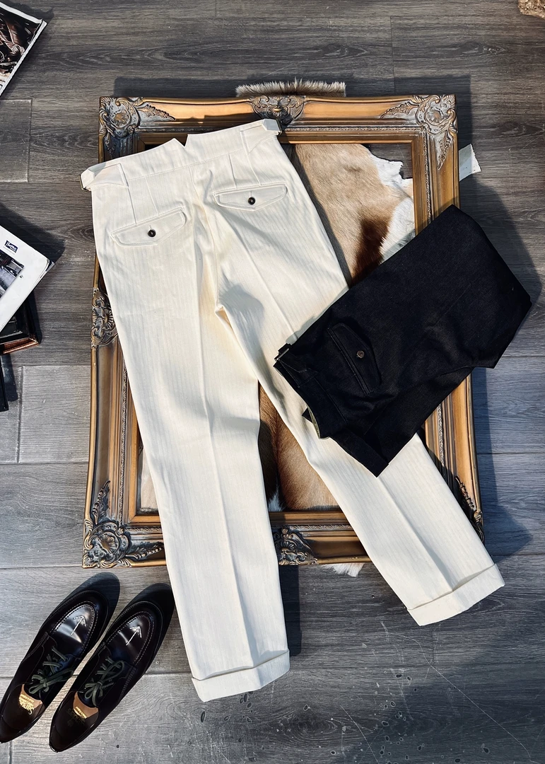 中高腰直筒纯棉那不勒斯男士休闲裤