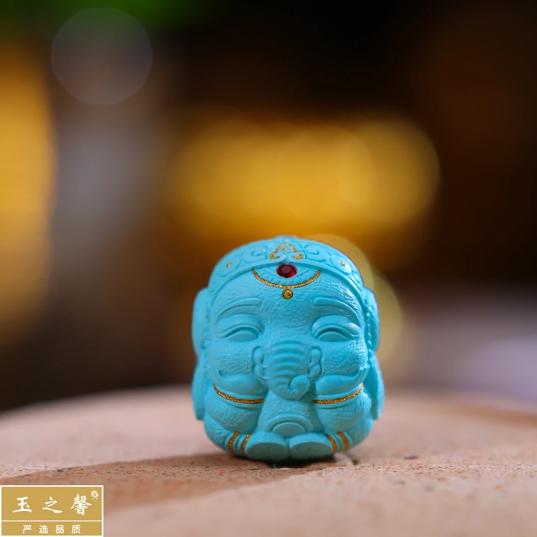【已结缘仅欣赏】原矿绿松石象神立体雕刻玉华料配串配饰百搭经典