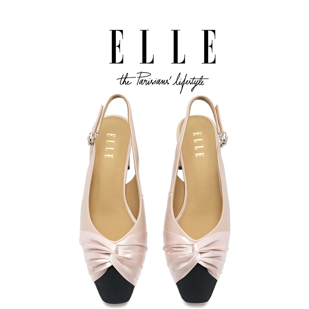 ELLE真皮包头设计感凉鞋女2025新款外穿夏季小香风单鞋粗跟高跟鞋