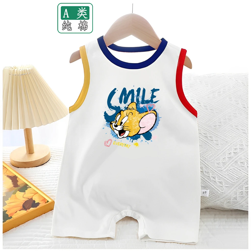 夏季婴儿纯棉连体衣无袖薄款新生儿衣服爬服哈衣帅气百搭夏装宝宝