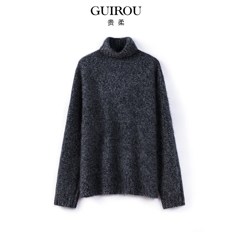 【绵羊毛+山羊绒】全羊毛花纱拉绒堆堆领针织衫上衣秋冬打底衫毛衣
