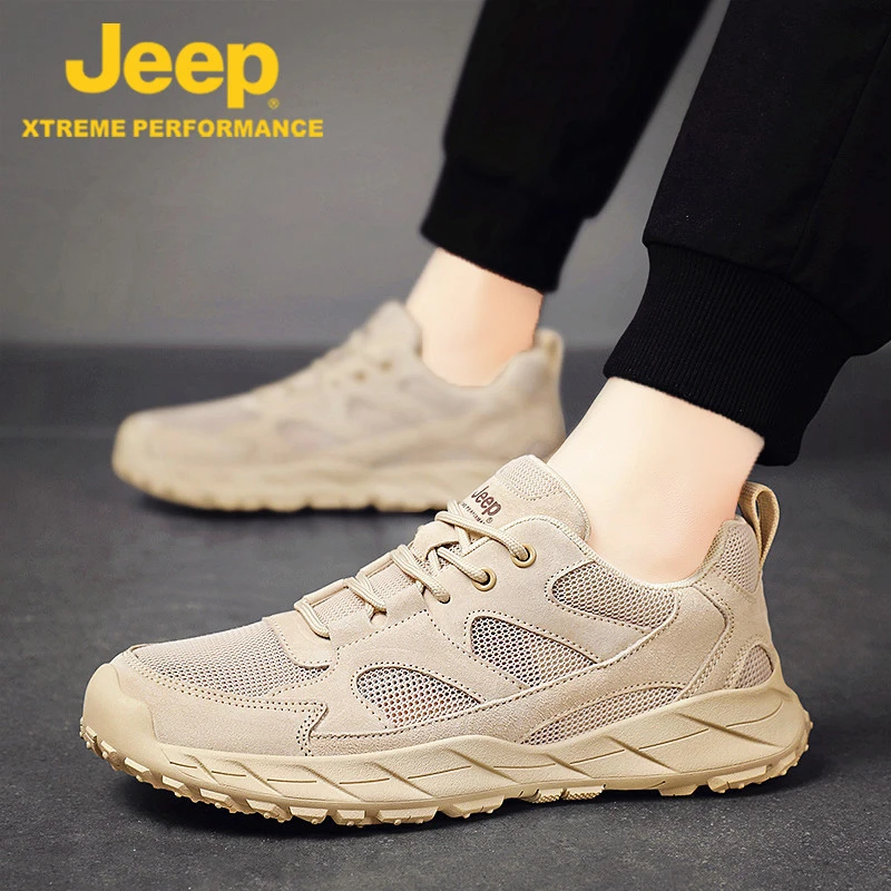 jeep吉普运动鞋男鞋春季2025新款登山网面休闲鞋子男士老爹鞋男款