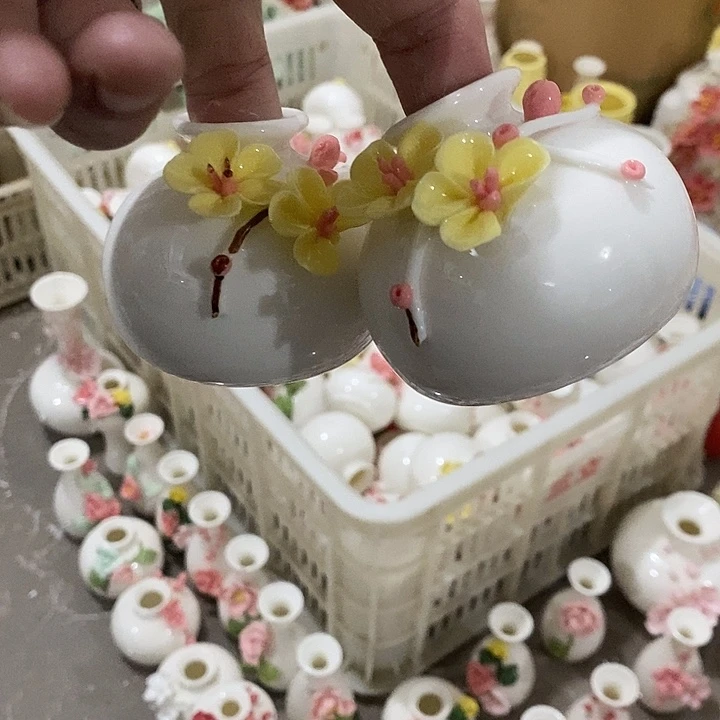 瓷片纯手工陶瓷花摆件1瑕