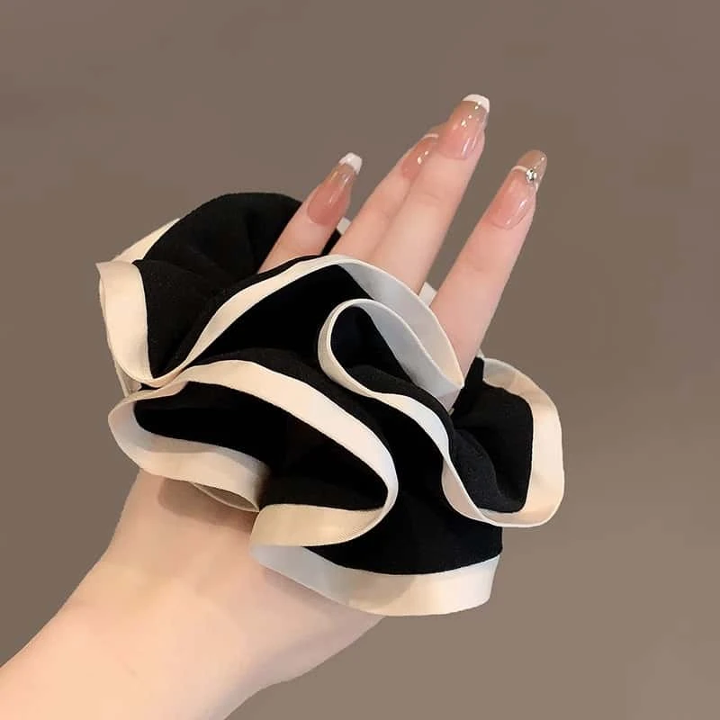 法式复古小香风高级感云朵肥肠圈撞色气质感丸子头发圈扎马尾发饰