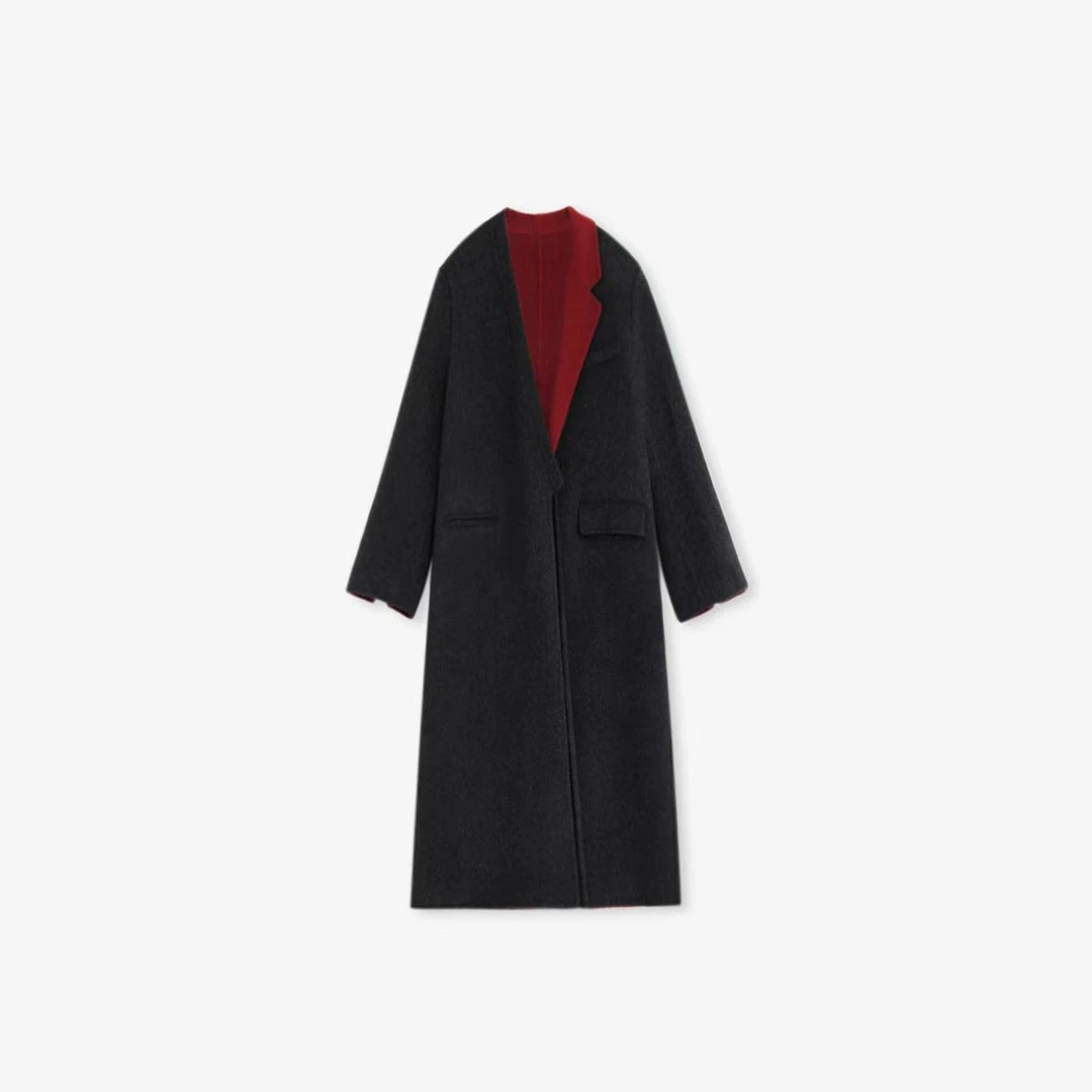 25年冬季韩系新款气质拼接双面羊毛大衣#2765