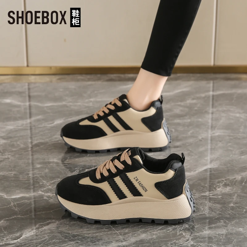 SHOEBOX鞋柜显脚小厚底德训鞋女百搭2025春新款休闲阿甘运动鞋