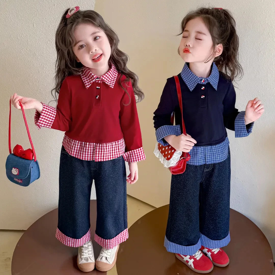 女童学院风套装春秋季新款儿童洋气时髦卫衣小女孩牛仔裤子两件套