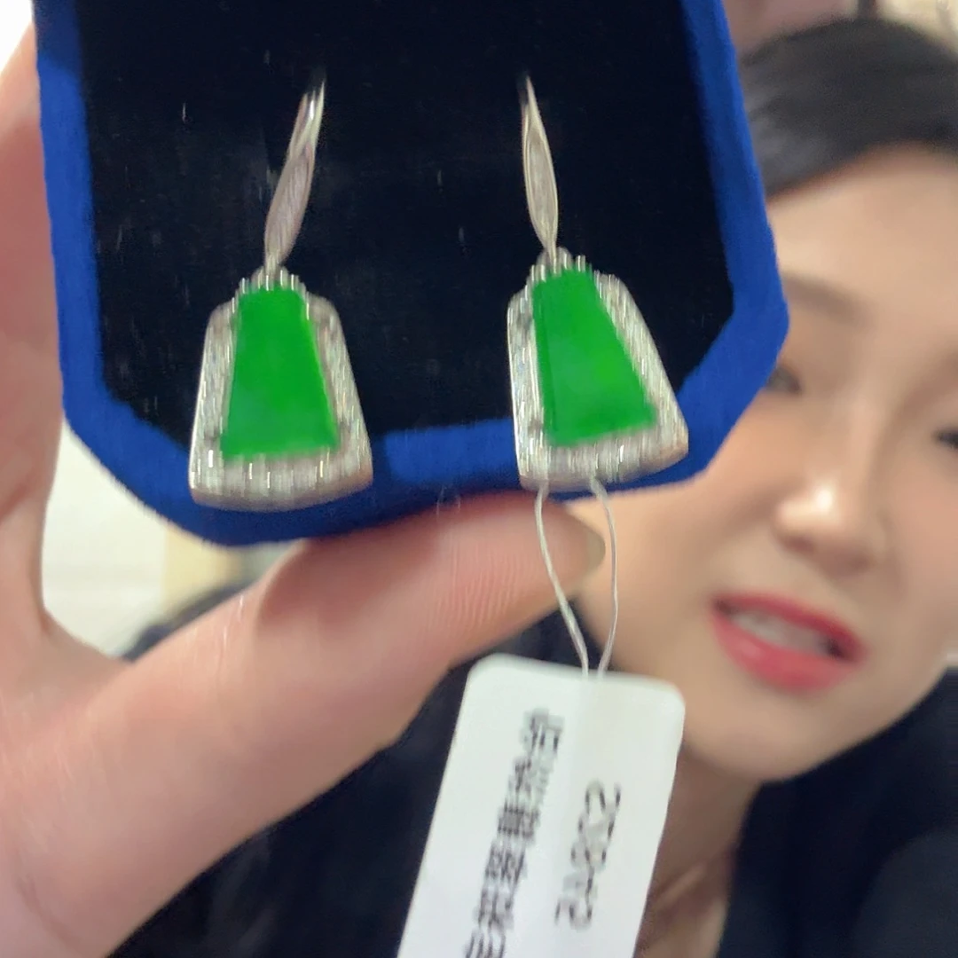 上***签翡翠银S925镶嵌耳饰耳饰