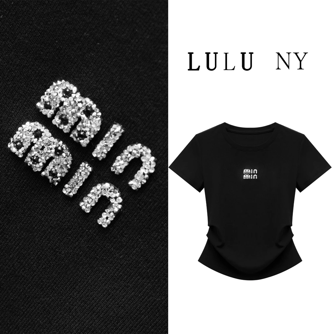 LL短袖亮钻t恤女款2025新款爆款洋气时髦气质新款休闲上衣-GT123