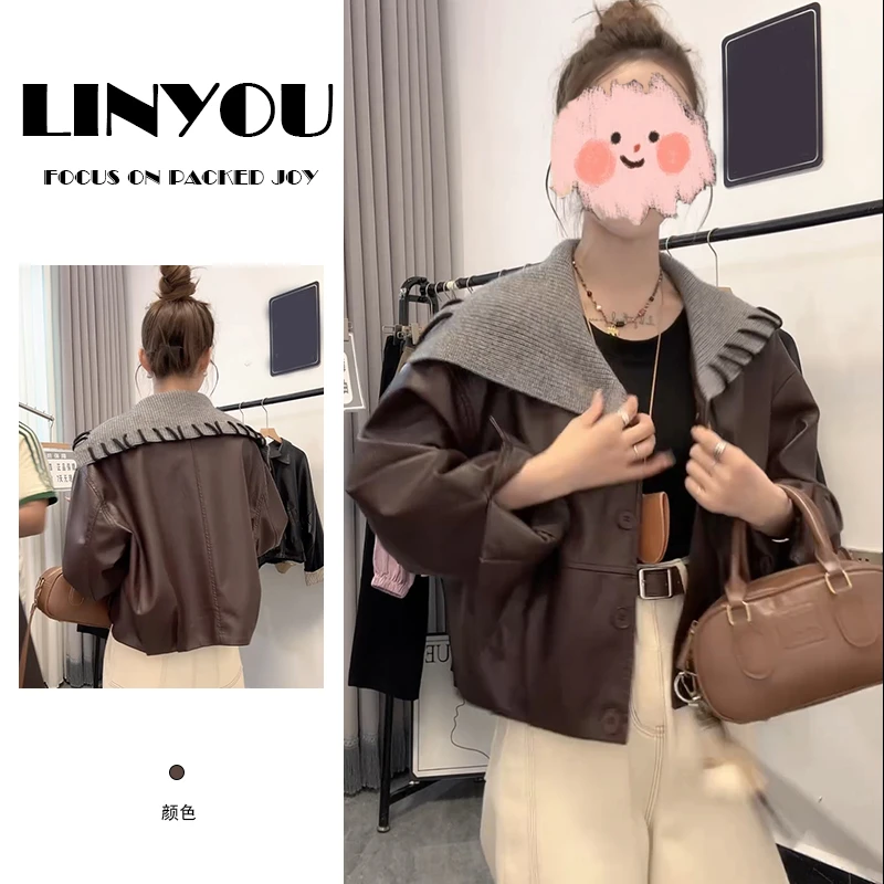 设计感海军领皮衣夹克女2025年春秋夏季新款休闲显瘦短款外套潮