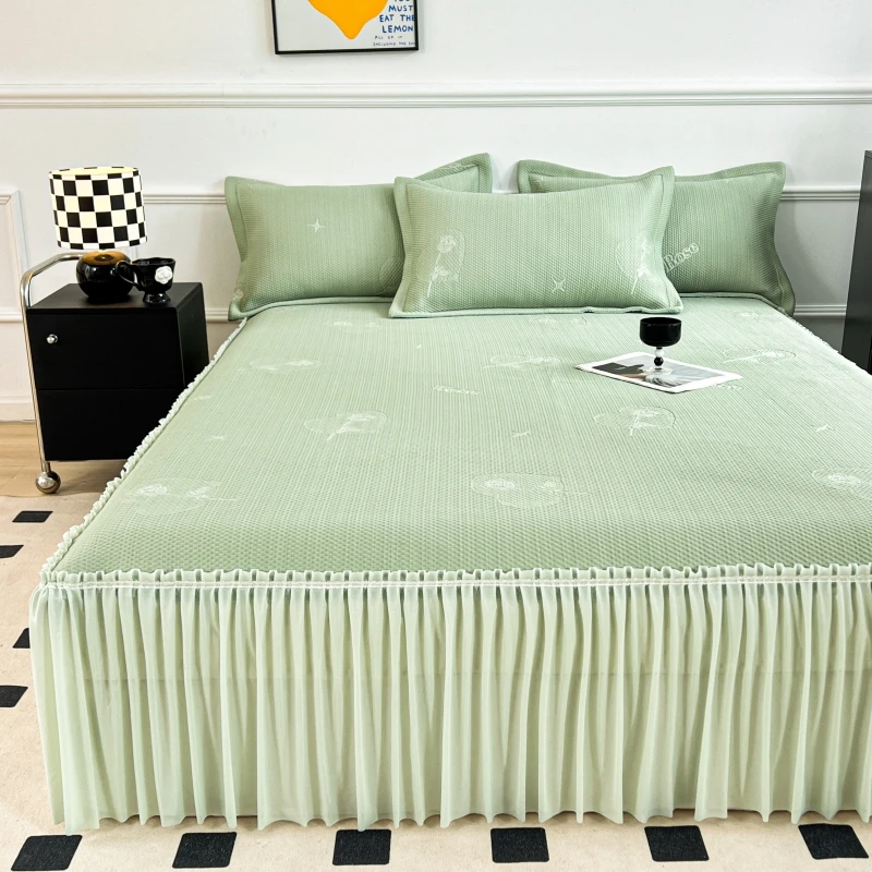 冰豆豆凉席冰丝席三件套床裙款加厚冰凉感丝滑软席子可机洗空调席