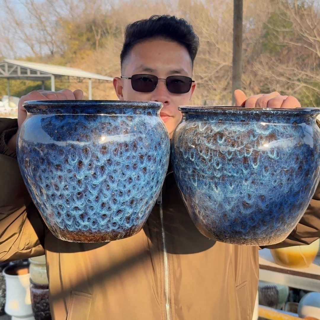 紫砂摆件口20高19（两个胖子蓝孔雀