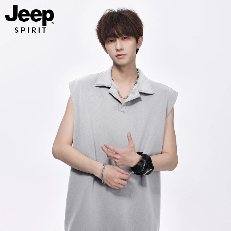 JEEPSPIRIT透气坎肩polo领背心男2025无袖新款青少年潮流薄款休闲