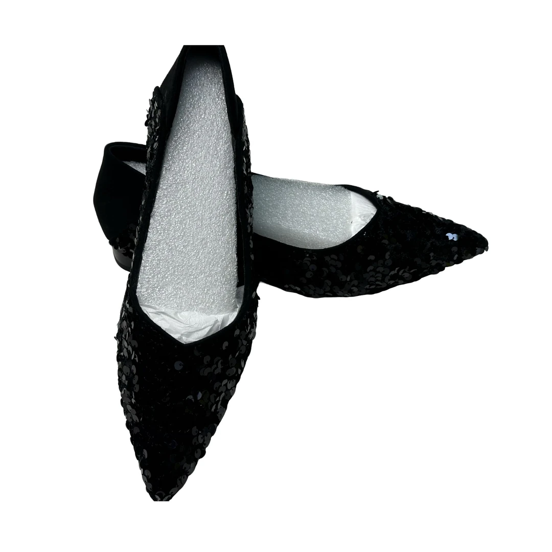 亮片粗跟细跟秋季中跟平底单鞋休闲坡跟修面皮尖头浅口女士