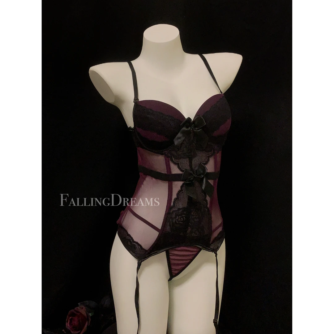 坠梦qqny紫色鱼骨束腰马甲钢圈睡裙