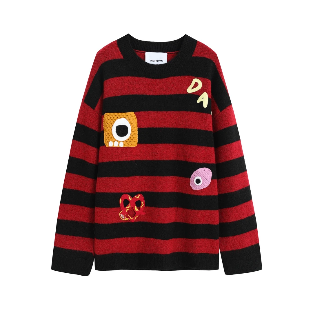 YANGHAIYANG碱水结圆领条纹毛衣休闲宽松时尚长袖