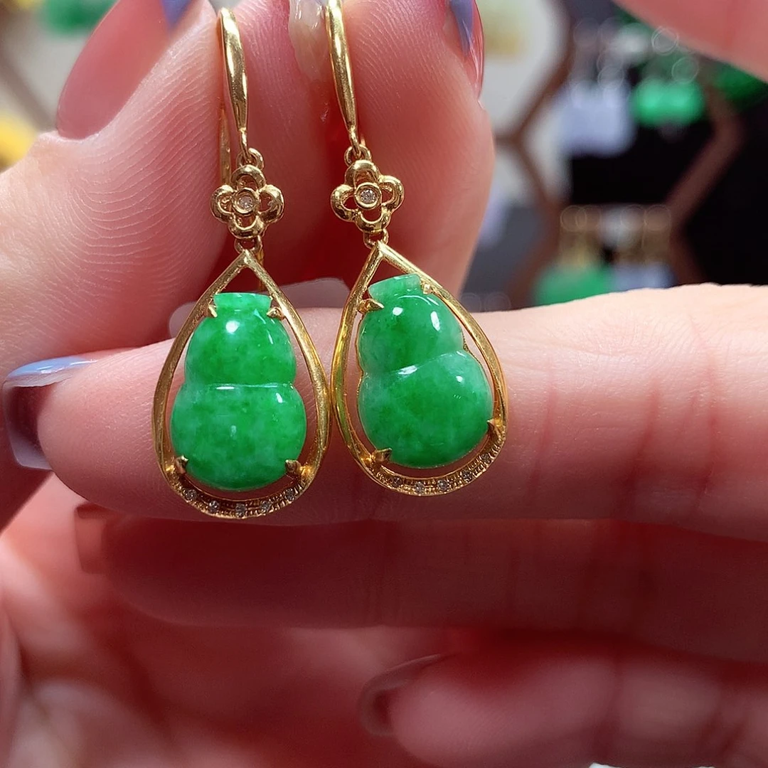 翡翠耳饰18K金镶嵌天然翡翠