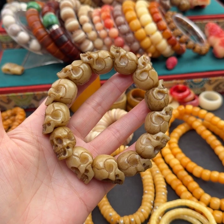 小***长手串/手链牛骨15尺寸雕刻骷髅手串