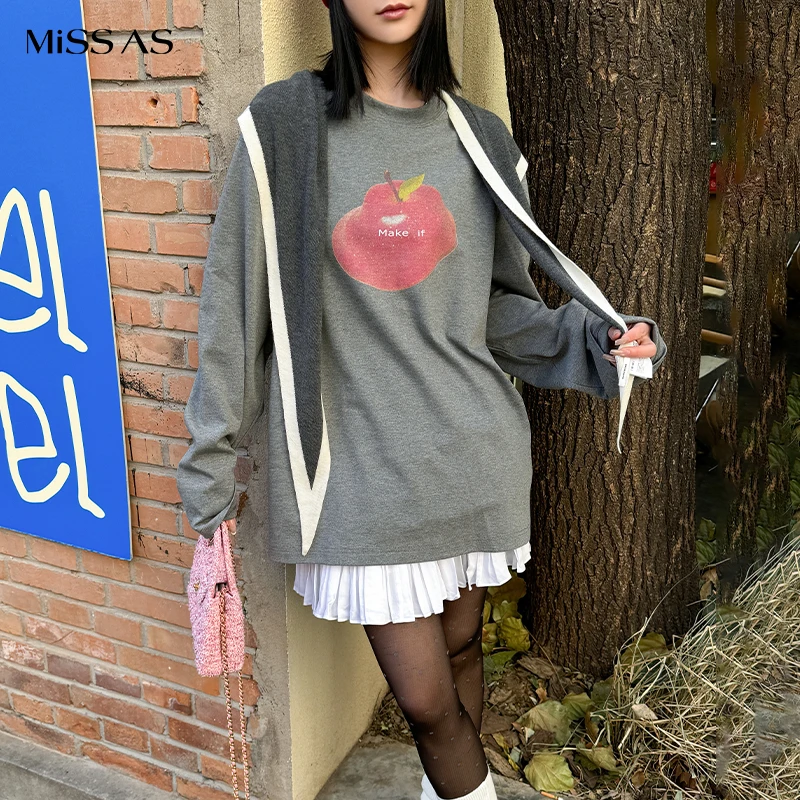 【MAKE IF】寓意满满双向奔富新年躺苹印花T恤上衣休闲宽松25春夏