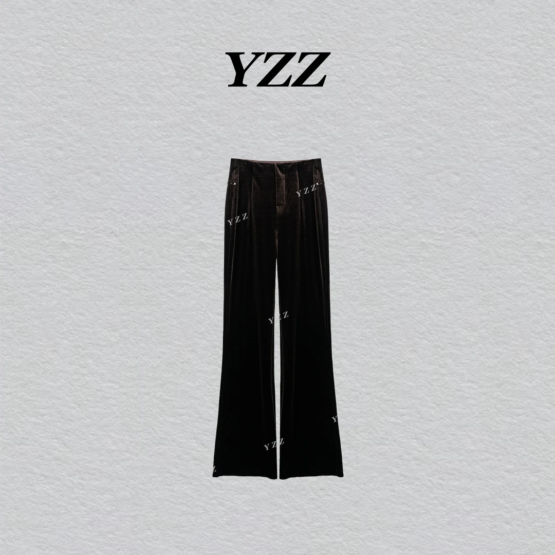 YZZ “修腿神裤”高腰显瘦百搭加绒微喇叭裤丝绒裤  810800