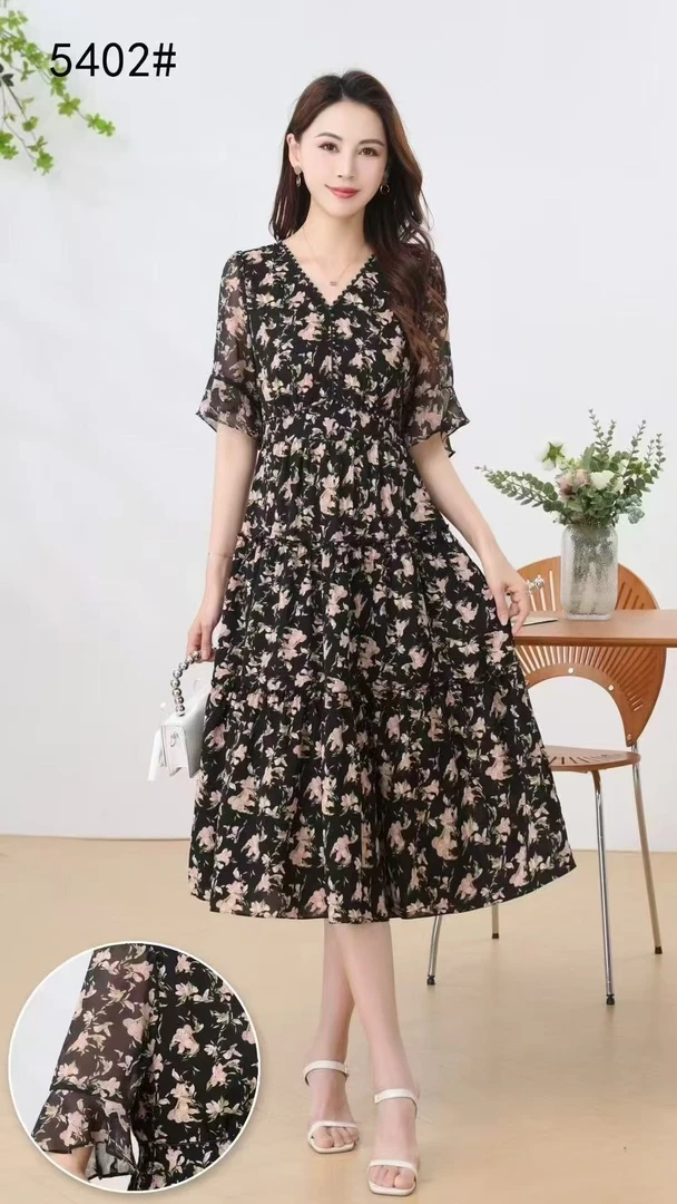 912-碎花裙休闲风碎花夏季高腰连衣裙洋气大码长裙