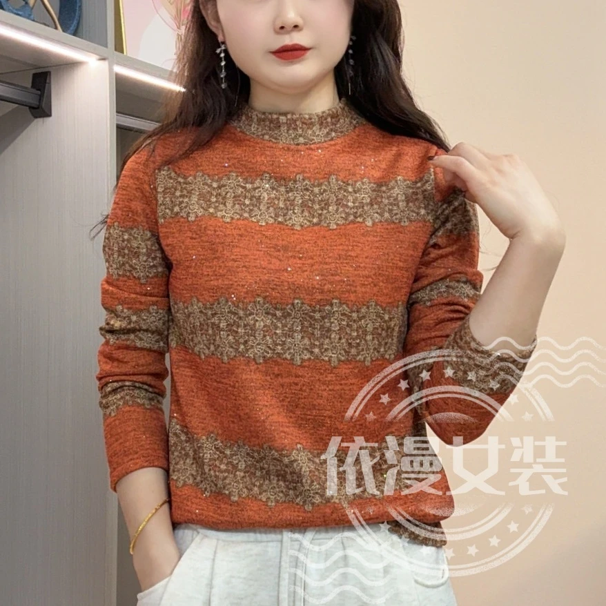 加厚双面绒秋冬圆领打底衫女士保暖长袖显瘦洋气时尚百搭遮肉上衣