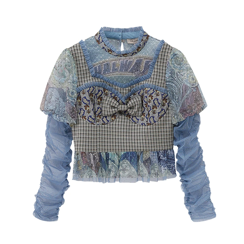 LULUALWAYS 蝴蝶结蕾丝雪纺衫女