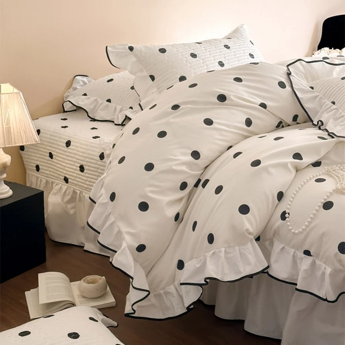 2025新款60s全棉法式床盖四件套加厚夹棉复古花卉碎花印花