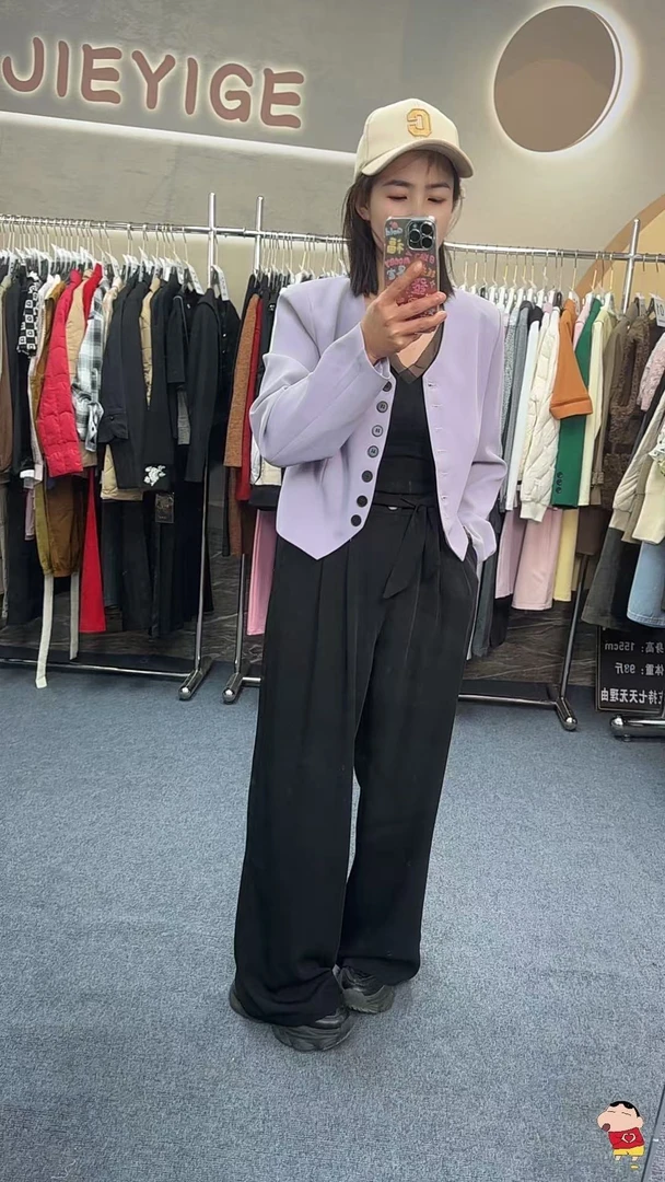 66009欧美气质单排扣西装外套高腰休闲直筒裤两件套