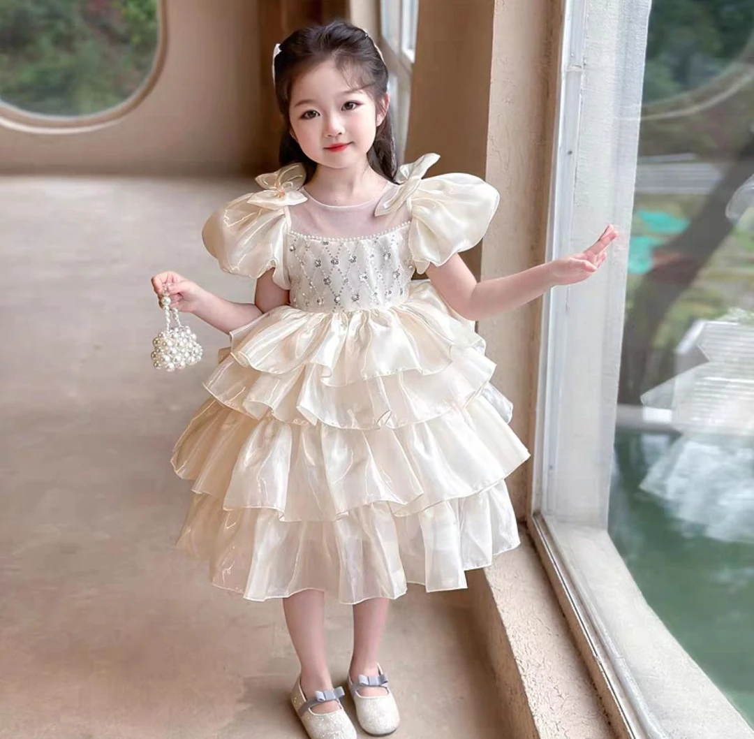 女童公主风蓬蓬裙多层纱裙梦幻甜美儿童女孩宝宝连衣裙泡泡袖裙子