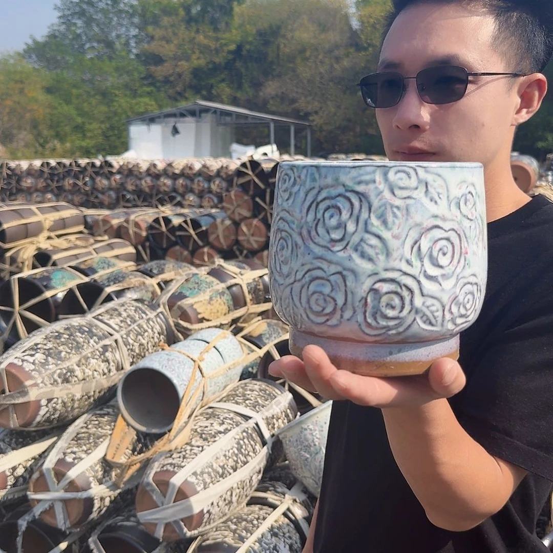 紫砂花盆瑕疵一个一个蛋壳玫瑰花